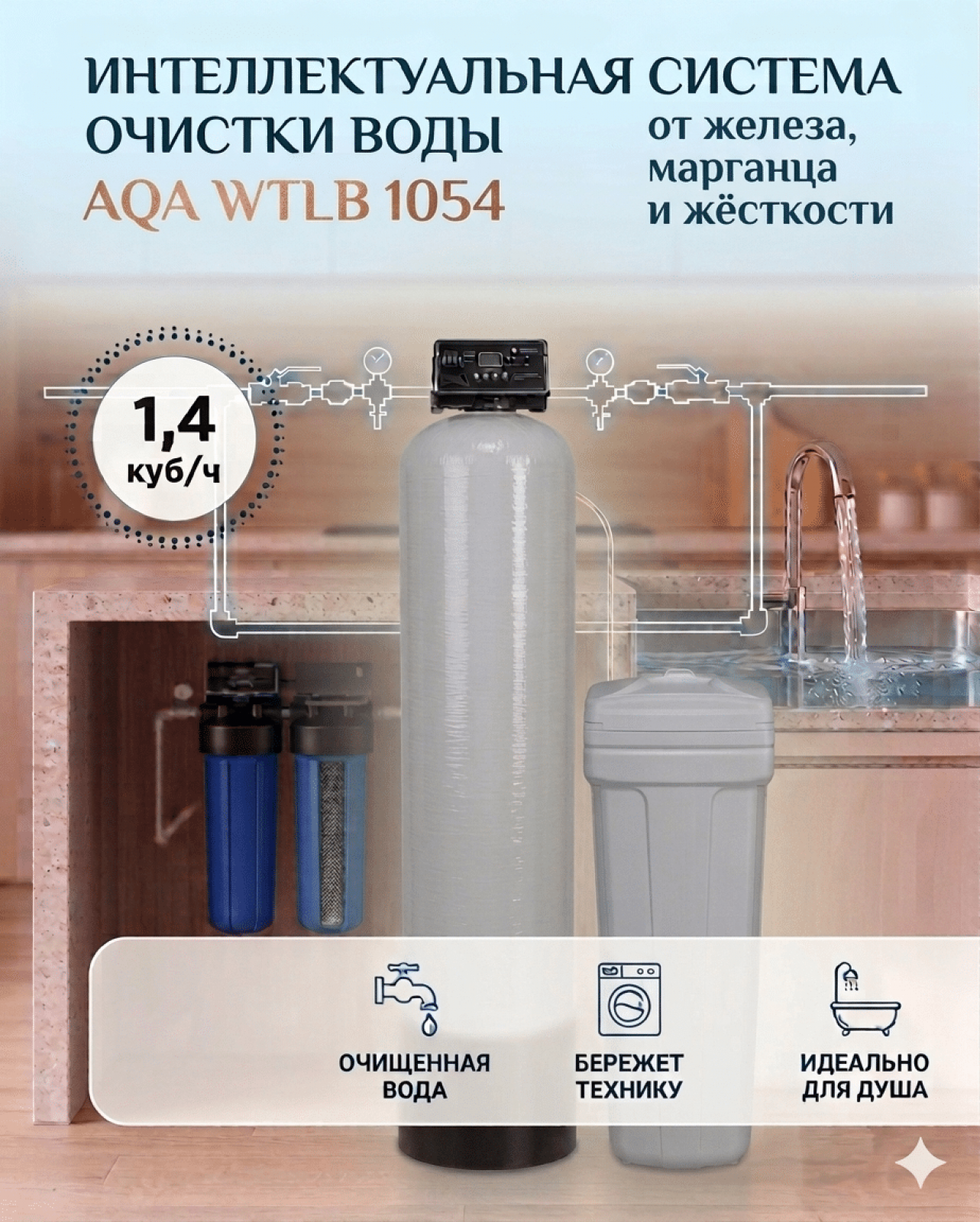 Система 1054 WTLB для обезжелезивания и умягчения воды из скважины