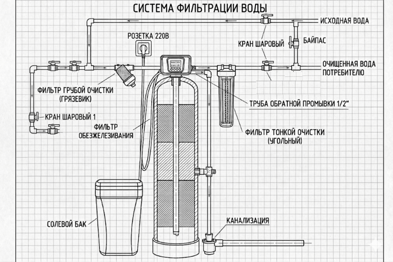 WTLB30 1465 Система для удаления большого содержания железа и жесткости воды из скважины.