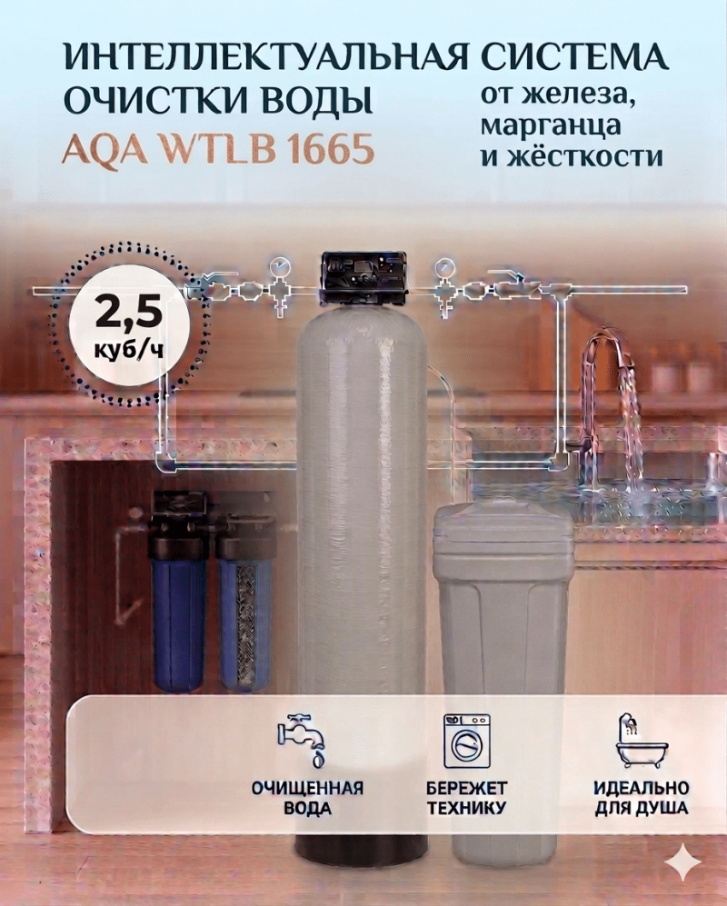 Система 1665 WTLB для обезжелезивания и умягчения воды из скважины.